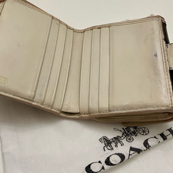 Coach Brown Mono Canvas-Beige- BrownLeather Trifold Compact Wallet with Dust Bag - Picture 7 of 12